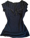 Y2k Fairy Grunge Shirts Short Sleeve Emo Goth Shirt Summer 2000s Lace Coquette Going Out Tops Teen Girls Babydoll Tops