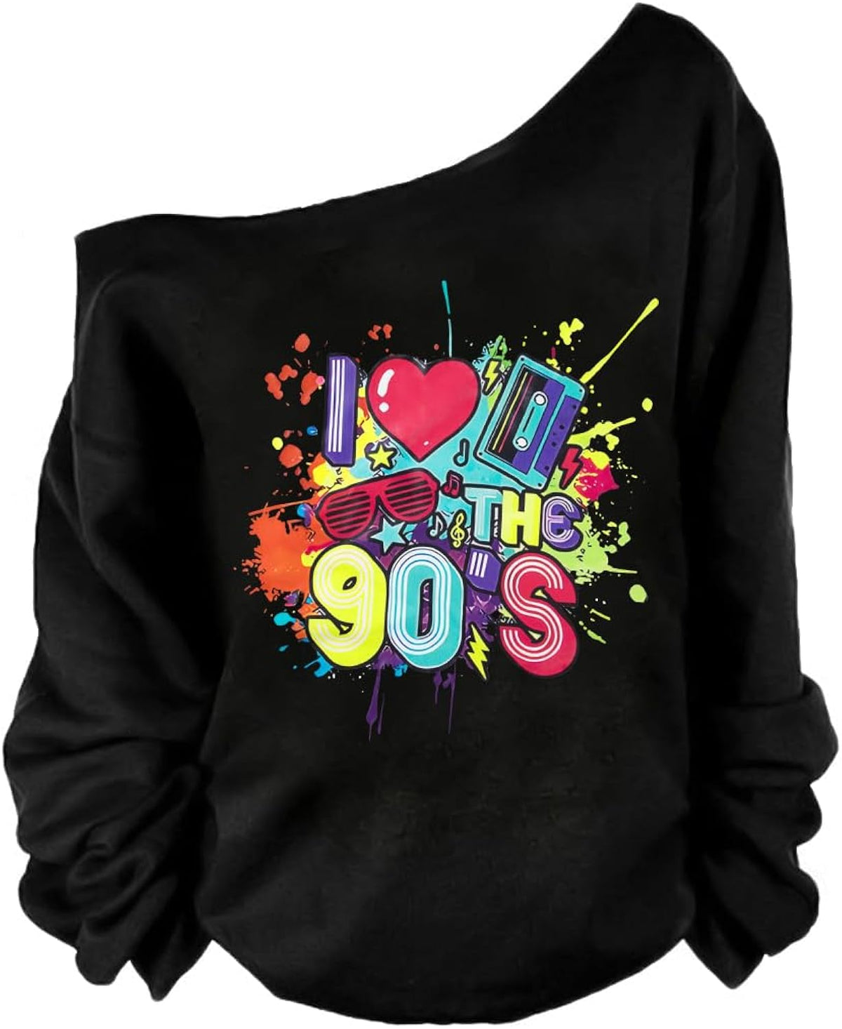 Women 80s Shirts 1980S Womens Disco Themed Graphic Outfits 80's Off The Shoulder Party Tops Oversized