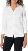 Womens 3/4 Sleeve Cuff Sleeve Button Down Top with Ribbed Knit Inserts for a Comfortable Fit Blouse