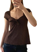 Women Fairy Grunge Coquette Shirts Retro Embroidery Flower Short Sleeve Tops 90s 2000s Y2K Girls Aesthetic Blouses