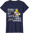 Easily Distracted by Cats and Video Games Pixel Art Cat Men Women T-Shirt