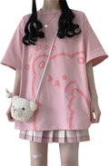 Women Kawaii Bear T-Shirt Cute Japanese Shirt Anime Graphic Tees Korean Preppy Short Sleece Oversized Clothes Tops