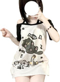 Y2k Kawaii Shirts for Women Cartoon Graphic Tees Off Shoulder Cutecore Shirts Harajuku Fashion Gothic Tops