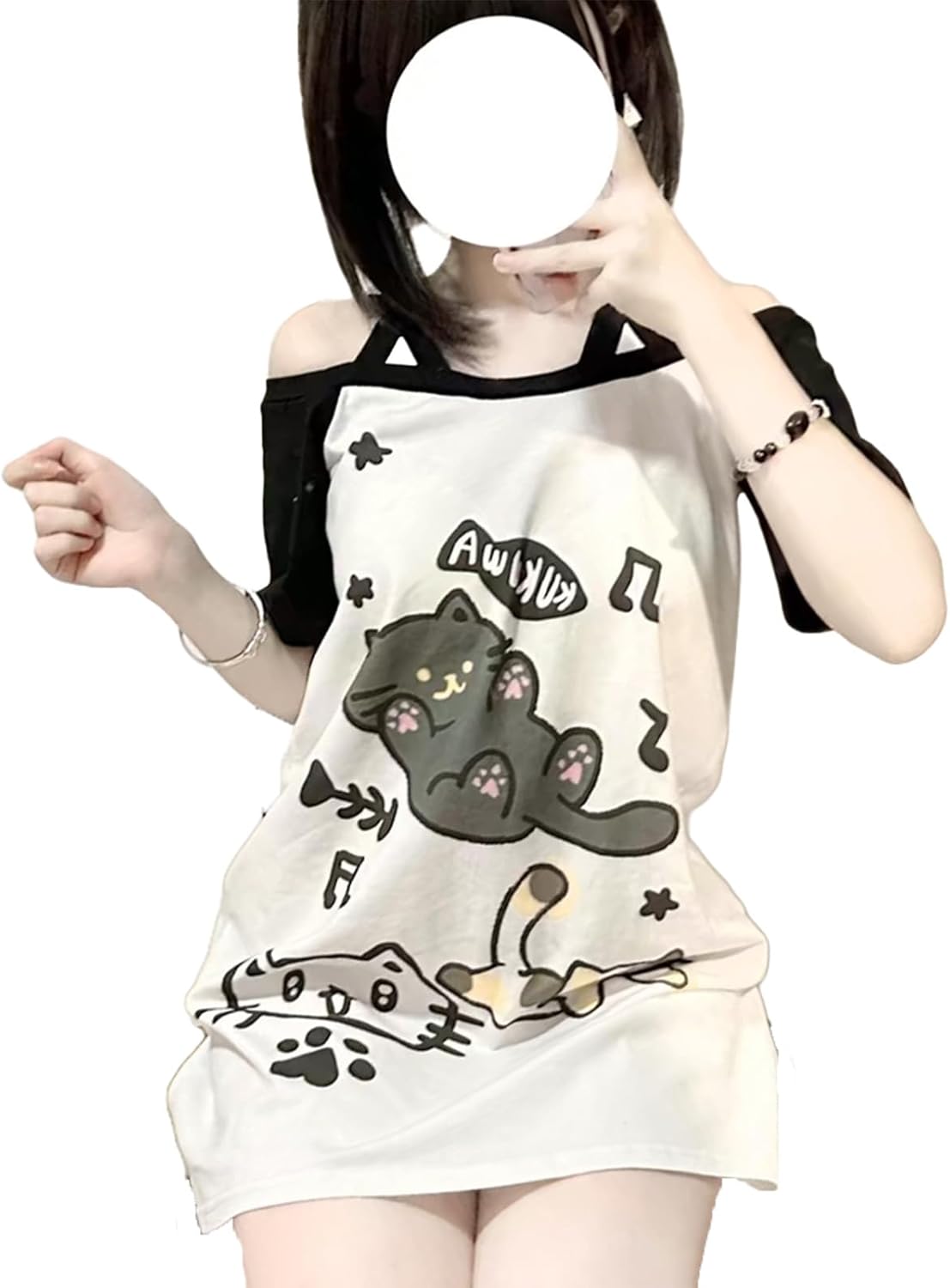 Y2k Kawaii Shirts for Women Cartoon Graphic Tees Off Shoulder Cutecore Shirts Harajuku Fashion Gothic Tops