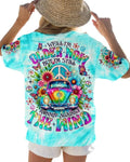 Hippie Shirt for Women, Free Spirit Retro Car Cotton Graphic Tee, Peace Sign Floral Butterfly Boho Tie Dye Summer Top