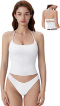 Halter Tops for Women Tank Tops with Built in Bras Double Lined Open Back Y2K Going Out Camisole