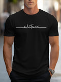 Men's English Art Print Crew Neck T-Shirt, Minimalist Handwritten Lettering Short Sleeve Casual Top Sophisticated Lazy Style