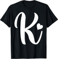White Letter K Monogram Initials Minimalist Heart Graphic T-Shirt