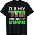 Its My 7th Birthday Bruh Pixel Gamer 7 Bday Gaming Boys Kids T-Shirt