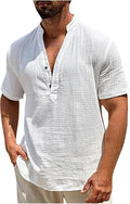 Linen Shirts for Men Casual Henley Shirt Beach Casual Short Sleeve T-Shirt Hippie Fashion Linen Blouse