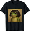 Frog Face with Bob Haircut Meme Funny Frog Girls Frog Lover T-Shirt