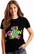 Let's Glow Crazy T-Shirt for Women Retro 80's 90's Party Outfit Colorful Letter(Don't Glow Really) Print Top