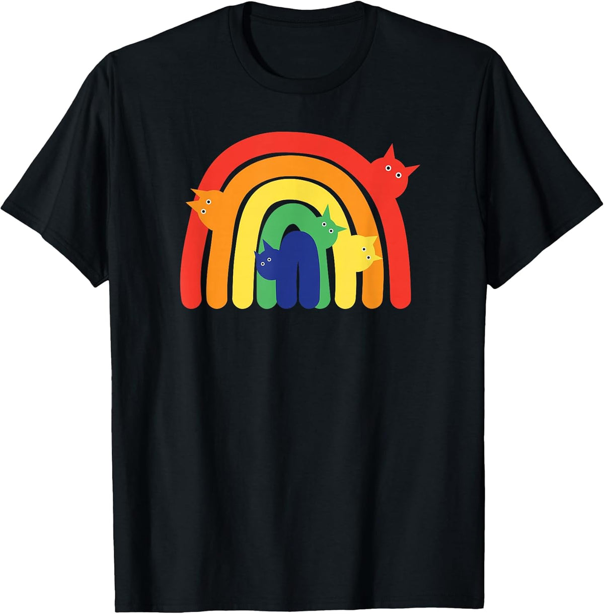 Rainbow Cats LGBTQ+ Kitty Lover Fun Minimalist Cat Design T-Shirt