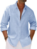 Mens Button Down Shirt Cotton Linen Casual Long Sleeve Shirts Collared Hippie Beach Tops