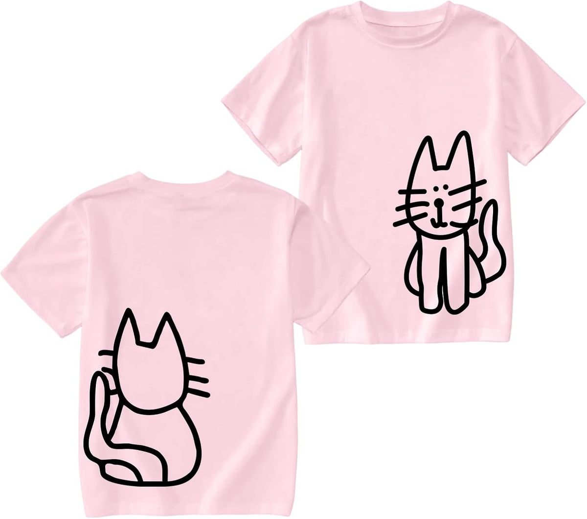 Cute Cat Shirts for Girls Graphic Tees Kids Kawaii Cartoon Animal Print T Shirt Casual Cotton Crewneck Summer Tops