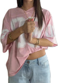 Women Oversized Jersey Shirts Y2k Number Print Graphic Tees V Neck Short Sleeve Baggy T-Shirt Preppy Clothes