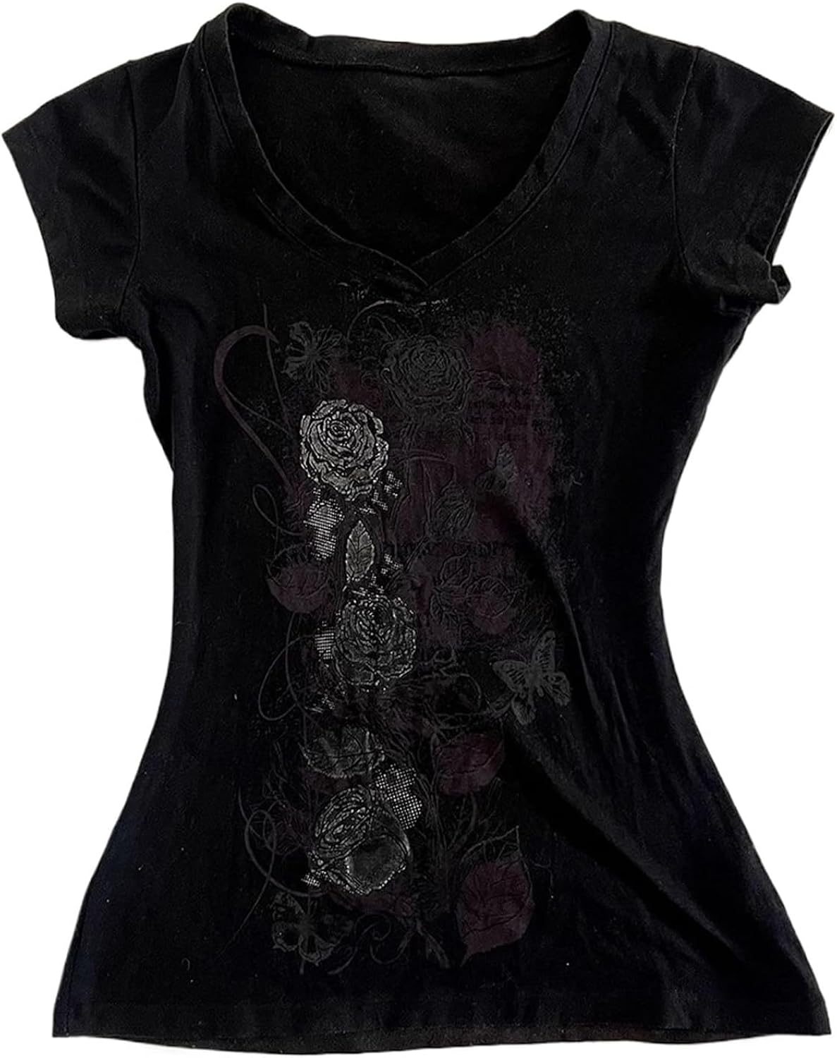 Grunge Shirt 2000s Clothing Teen Girls Women Vintage Graphic Y2k Short Sleeve Goth Tee Emo Clothes Streetwear