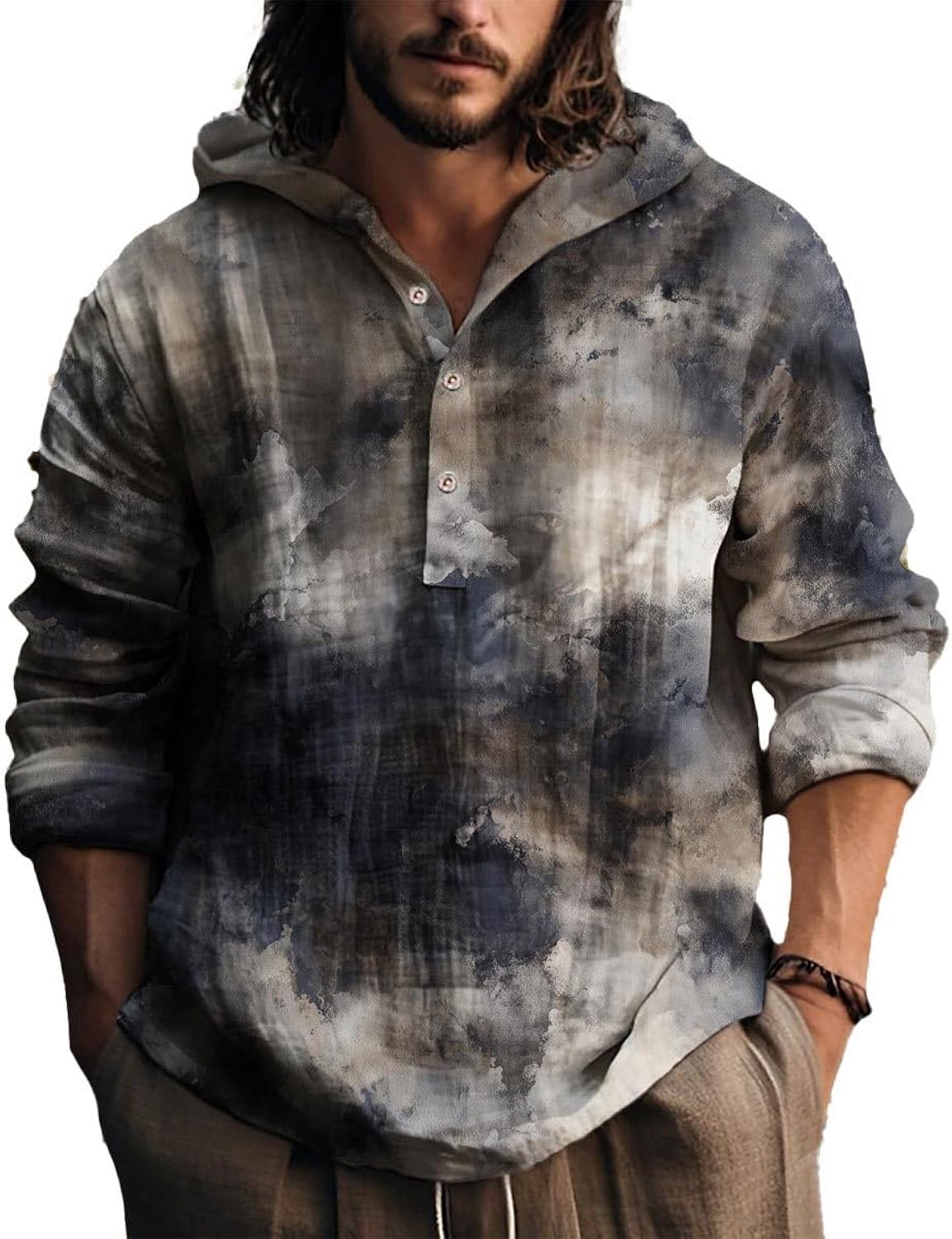 Abstract Art Long Sleeve Hooded Shirts Vintage Tshirt Button Down Shirt Casual Tops for Spring Beach Yoga Tshirts