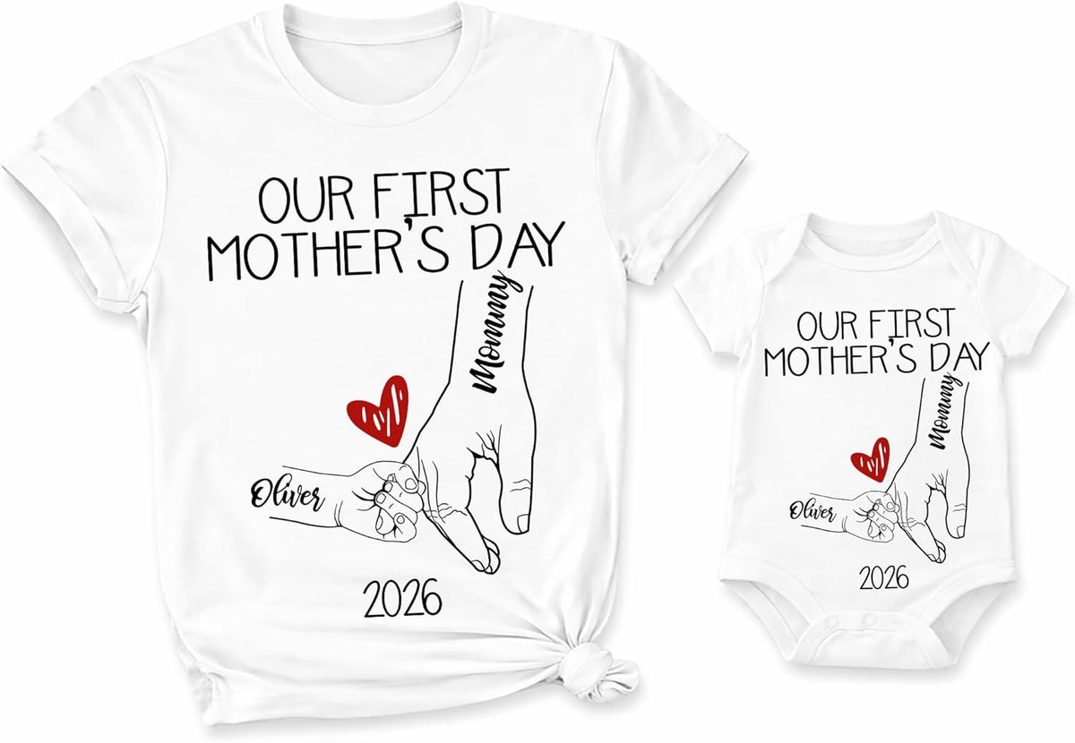 Personalized Our First Mothers Day Together Matching Shirts, Mom and Baby Matching Outfits Shirts, Bodysuit Baby