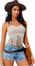 Women's Y2K Fringe Western Tops Halter Tassel Cowgirl 70s Hippie Top
