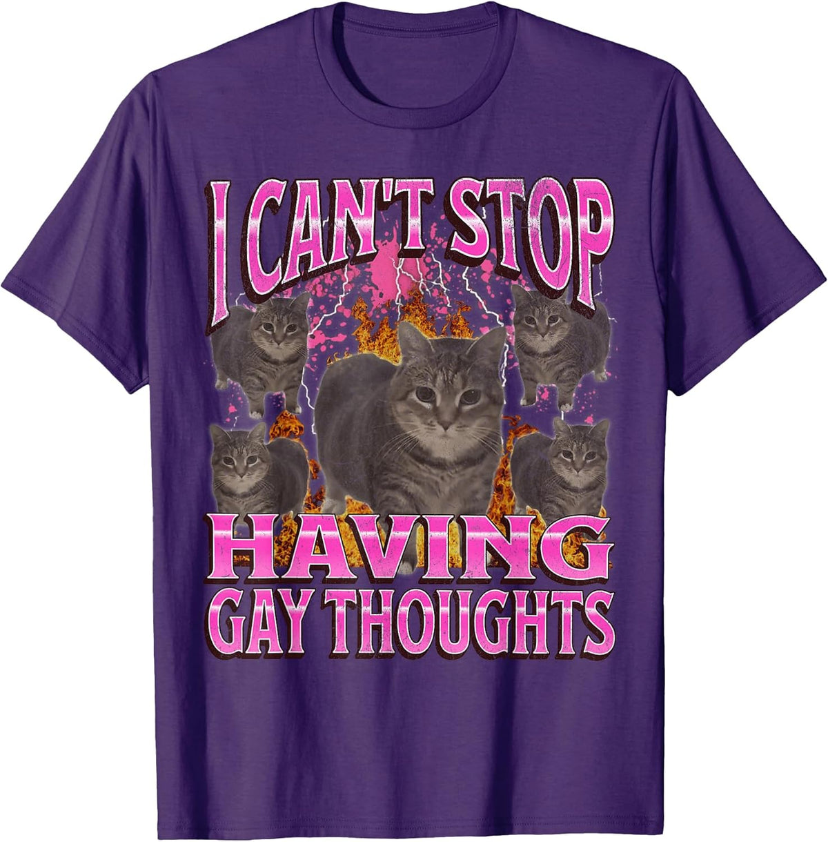 Can't Stop Having Gay Thoughts Funny Cat Meme Bootleg T-Shirt