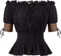 Women Renaissance Off Shoulder Blouse Smocked Waist Pirate Shirt Peplum Tops