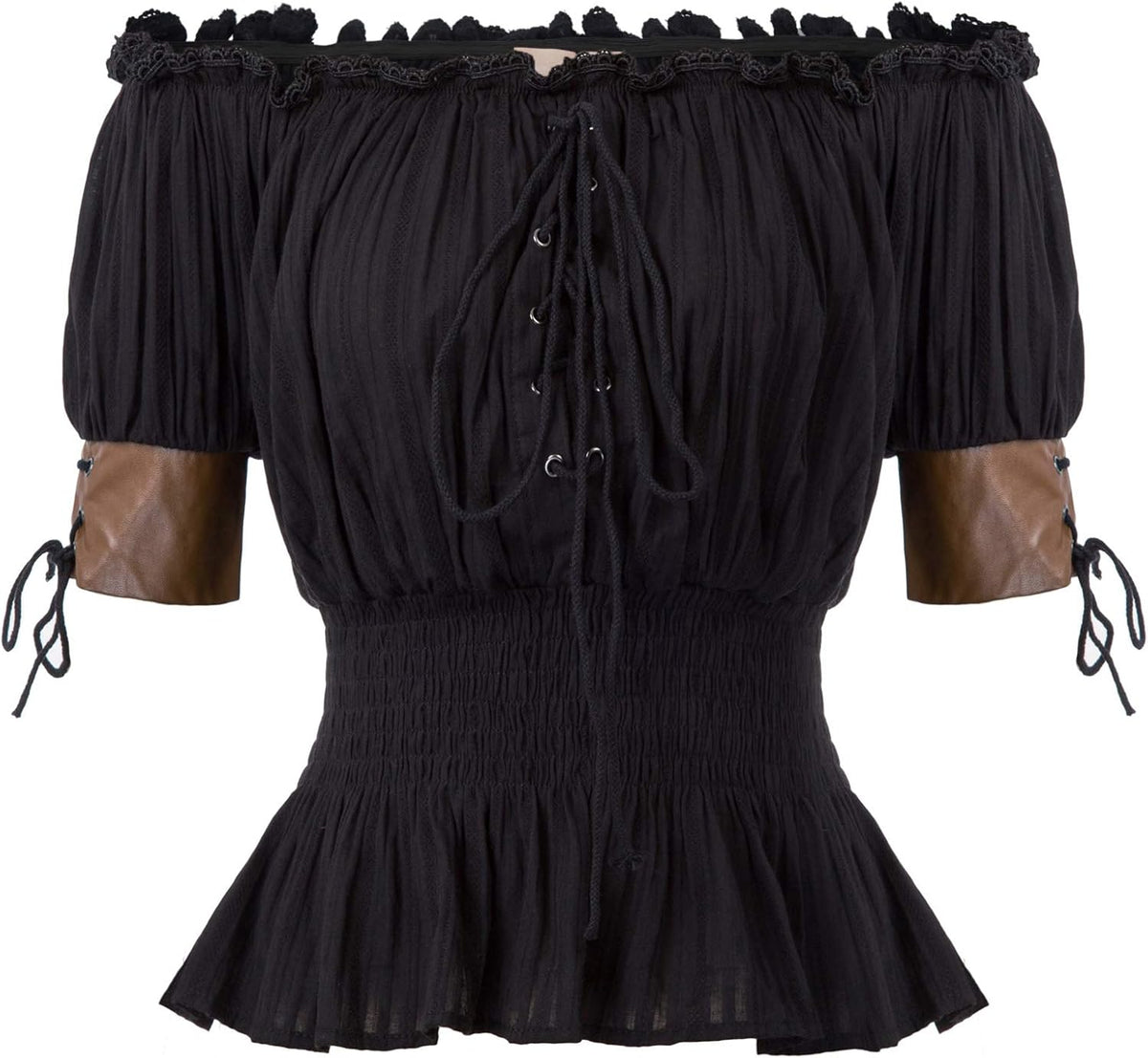 Women Renaissance Off Shoulder Blouse Smocked Waist Pirate Shirt Peplum Tops