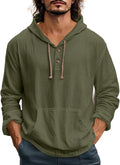 Long Sleeve Hooded Henley Shirts for Men Vintage Retro 3 Button Light Fashion Casual Daily Tops with Pocket
