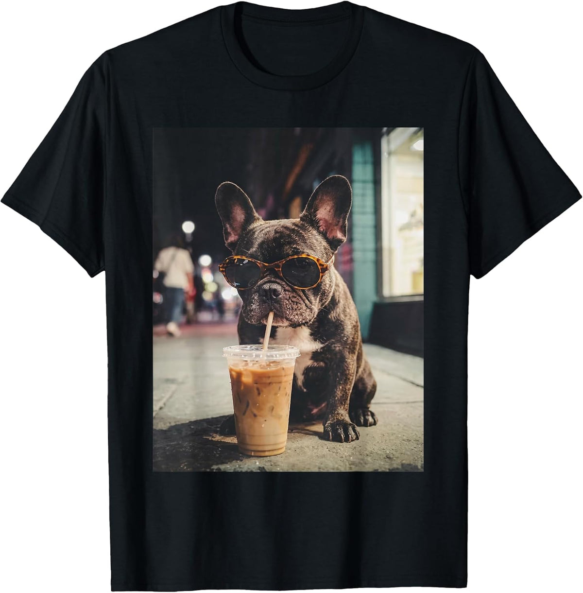 French Bulldog Drinking Iced Coffee Funny Animal T-Shirt