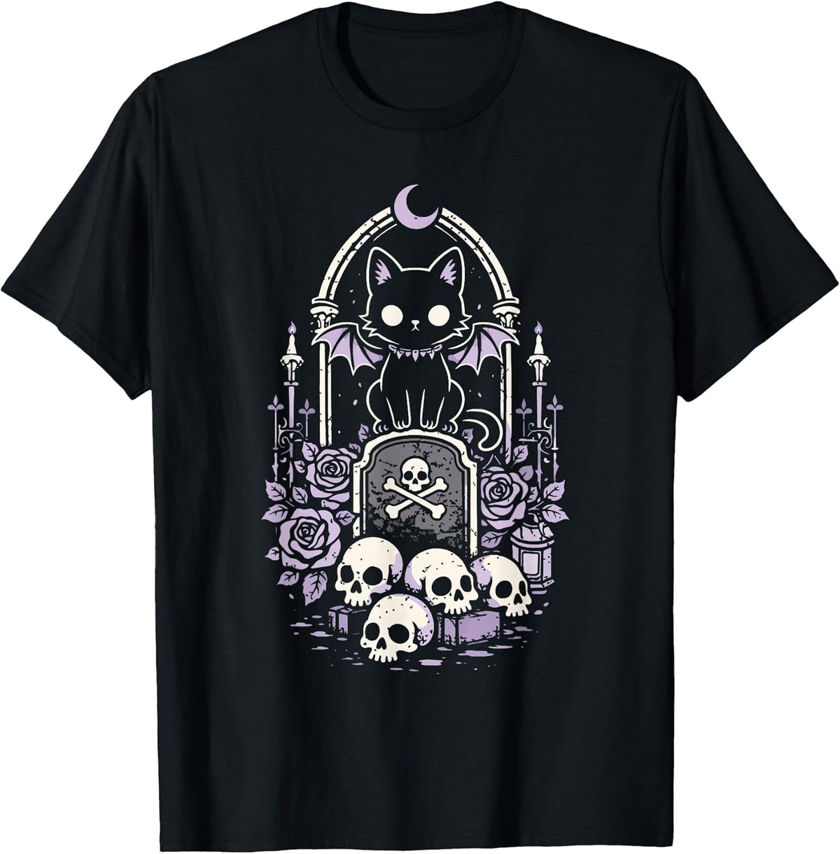 Cat Kitty Vampire Skull Creepy Cute Kawaii Goth Purple Alt T-Shirt