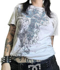 Women Grunge Shirt Y2k Teen Girl Gothic Short Sleeve Vintage Graphic Top Aesthetic Punk Emo Baggy Tee Goth Clothes