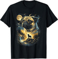 Pug Howling to The Moon Vintage 90s Funny Dog Graphic T-Shirt
