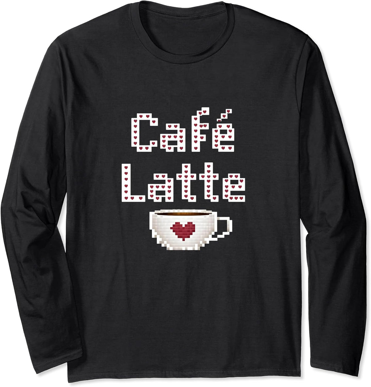 Pixel Art Coffee Latte Cafe Funny Graphic Long Sleeve T-Shirt