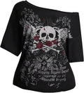 Women's Plus Size Off The Shoulder Tops Y2k Gothic Graphic Tee Retro Oversized T Shirts
