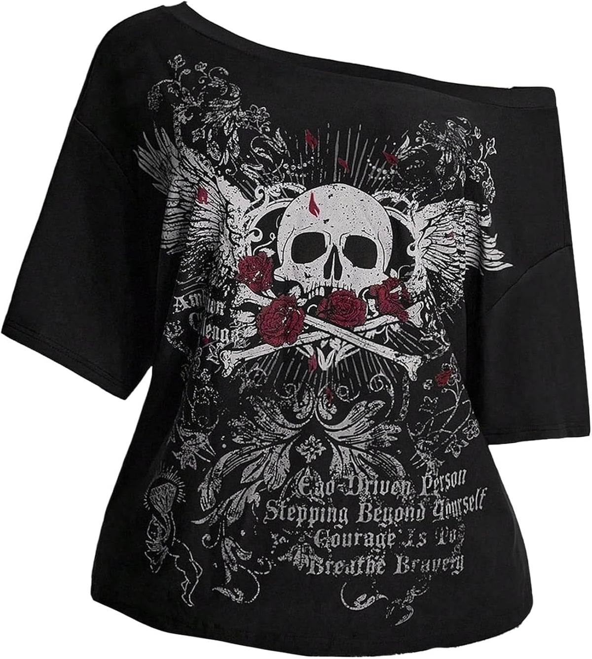 Women's Plus Size Off The Shoulder Tops Y2k Gothic Graphic Tee Retro Oversized T Shirts