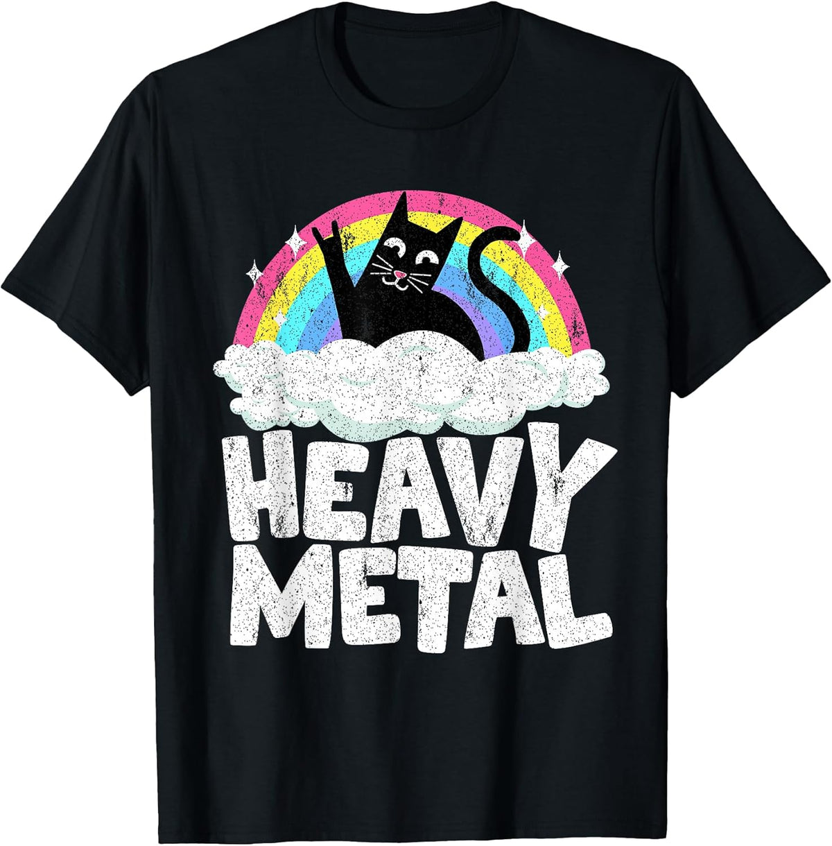 Heavy Metal Cat Satanic Kids Punk Rock Band Metal Rainbow T-Shirt