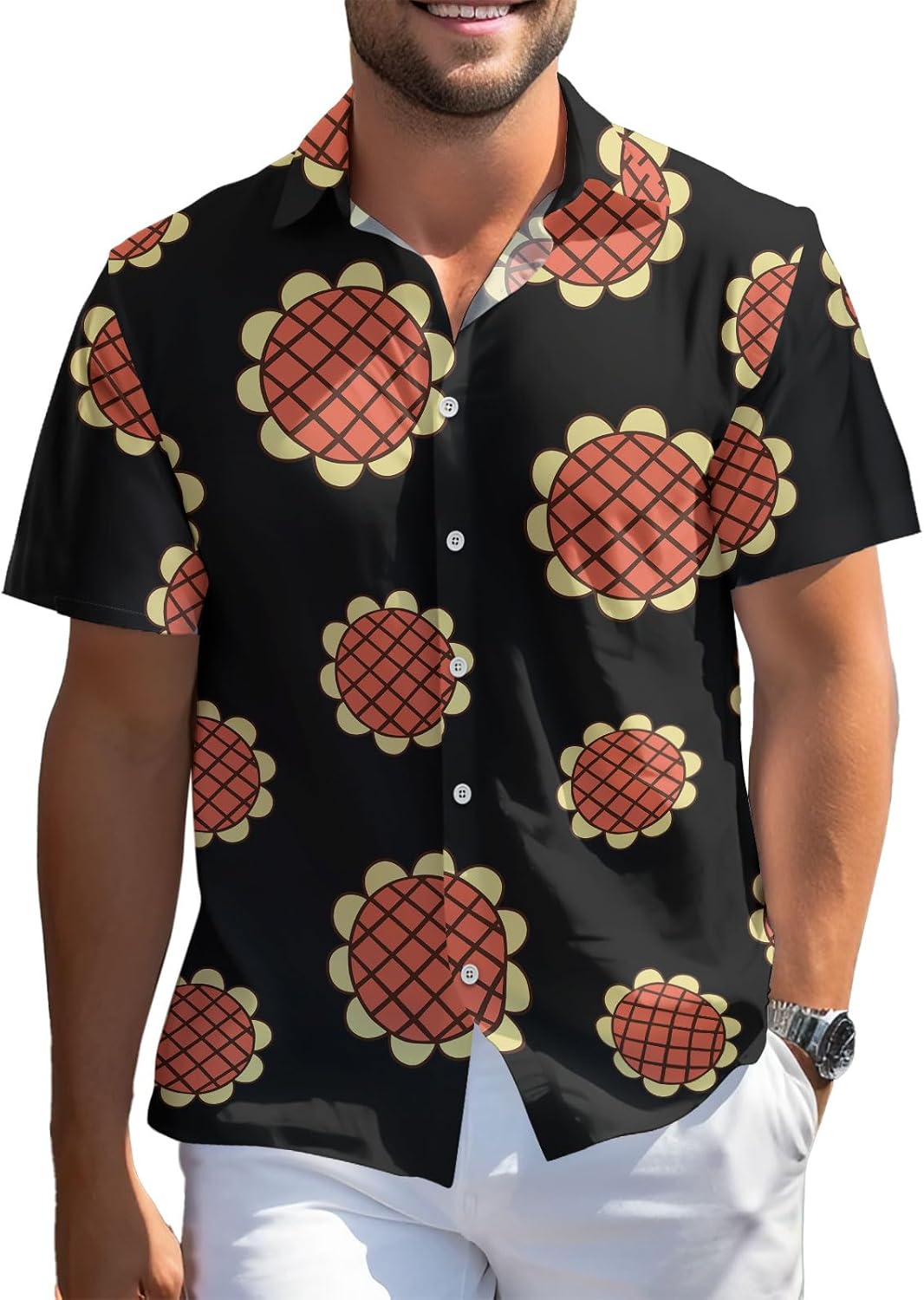 Anime Egghead Hawaiian Shirt for Men, Game Character Button Down Shirts Tropical Short Sleeve Top, Summer Beach Gift