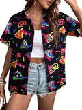 80s 90s Outfits for Women 80's Retro Theme Party Shirt 80s Hawaiian Shirt Neon Hawaii Button Down Short Sleeve Tops