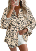 Womens 2026 Boho Floral Loose Spring Summer Tops Lantern Sleeve Flowy Blouses V Neck Button Down Shirts