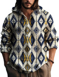 Ethnic Long Sleeve Hooded Shirts Men's Western Tshirt Button Down Shirt Casual Tops Spring Fall Geometric Tshirts