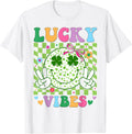 Groovy St Patricks Day Lucky Vibes Shamrock Women Girls Kids T-Shirt