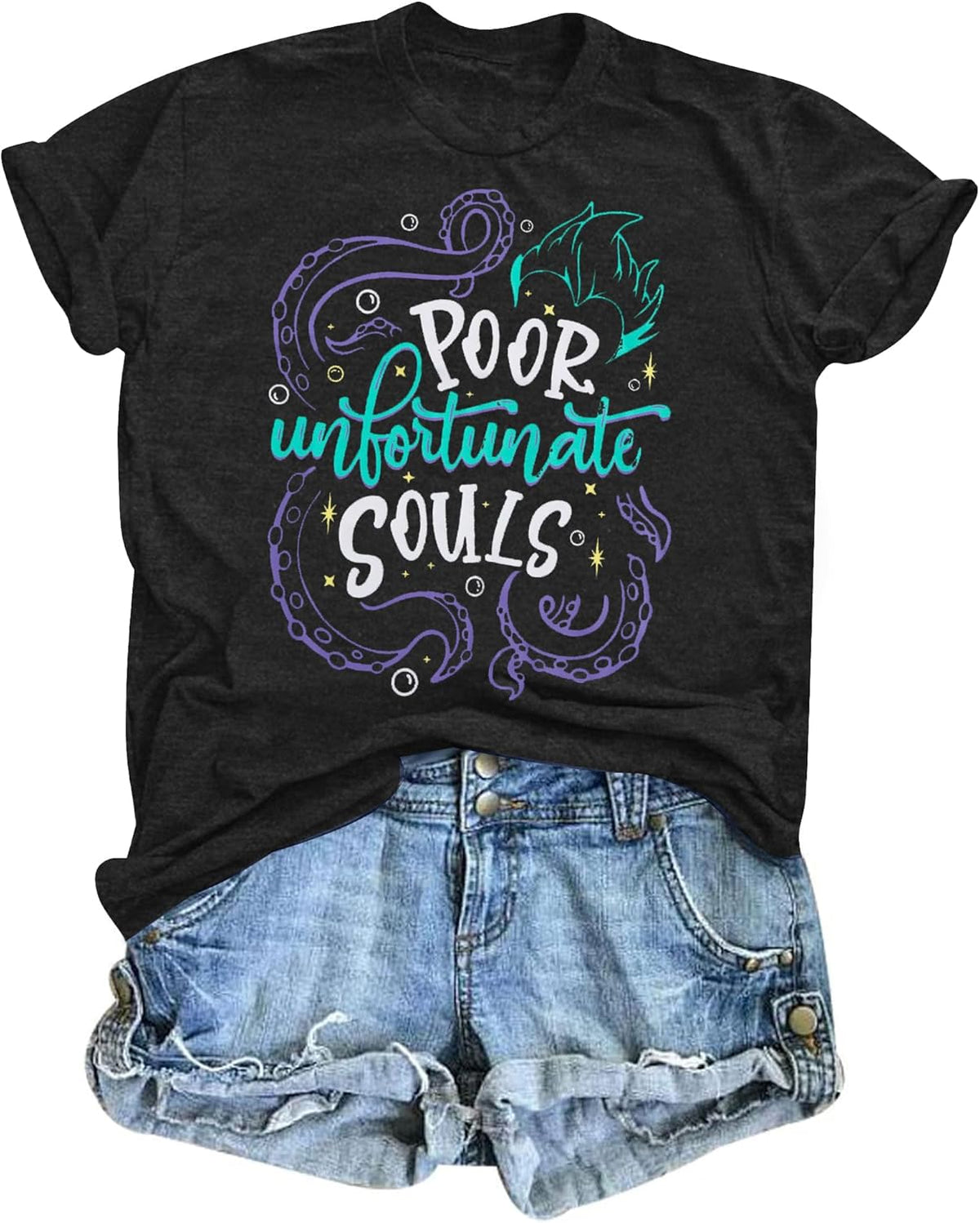 Poor Unfortunate Souls Shirt Womens Mermaid Shirt Vacation Casual Short Sleeve Tops Birthday Magic Tops