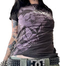 Women Y2K Fairy Grunge T-Shirts Short Sleeve Punk Rock Gothic Skull Graphic Tee Shirt Tops 90s Aesthetic Emo Top