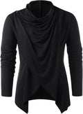 Men's Long Sleeve Pile Heap Collar Pullover Top Irregular Hem Vintage Punk Tee Tops