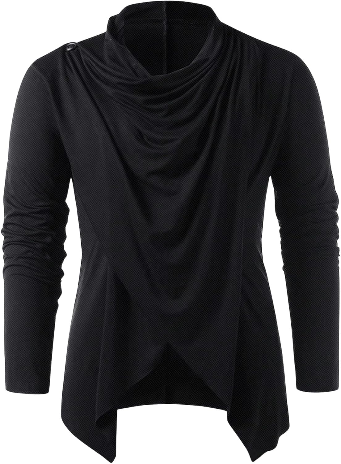 Men's Long Sleeve Pile Heap Collar Pullover Top Irregular Hem Vintage Punk Tee Tops