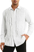 Mens Ruffle Tuxedo Shirt 80s Prom Ruffled Button Down Frill Pleated Ruche Long Sleeve Shirts Top