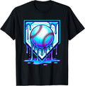 Baseball Drip Ice Cream Blue Glow Melt Ball Graphic T-Shirt