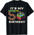 My 5th Birthday Pixel Game 5 Cake Video Gamer Boys Kid Youth T-Shirt