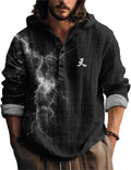 Novelty Hippie Light Weight for Men Long Sleeve Hooded Shirt Casual Quarter Button Tops for Spring Fall