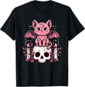 Kawaii Pastel Goth Cute Creepy Cat Bat Skeleton T-Shirt